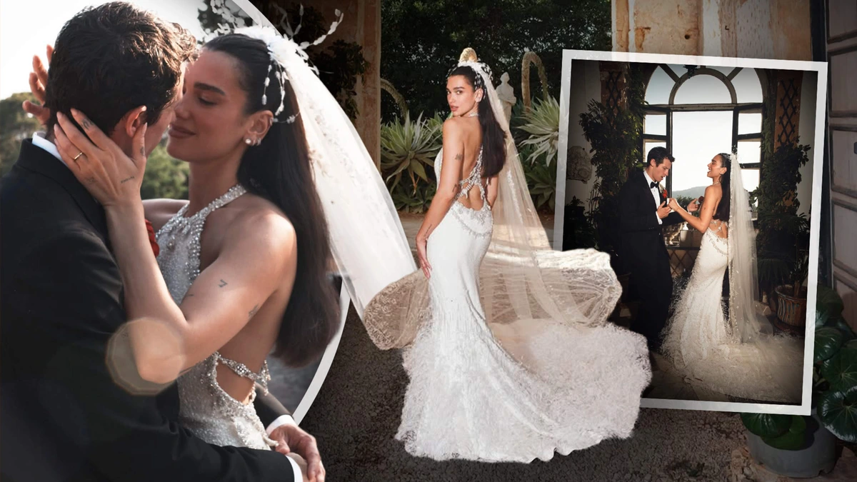 Dua Lipa toont trouwjurk op eerste foto’s van Italiaanse bruiloft