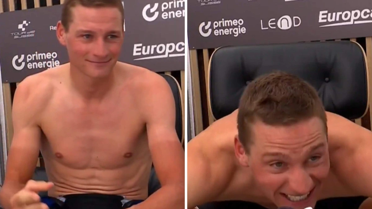 Jury kan ontblote torso van Mathieu van der Poel niet waarderen en geeft hem boete wegens ’ongepaste kledij’