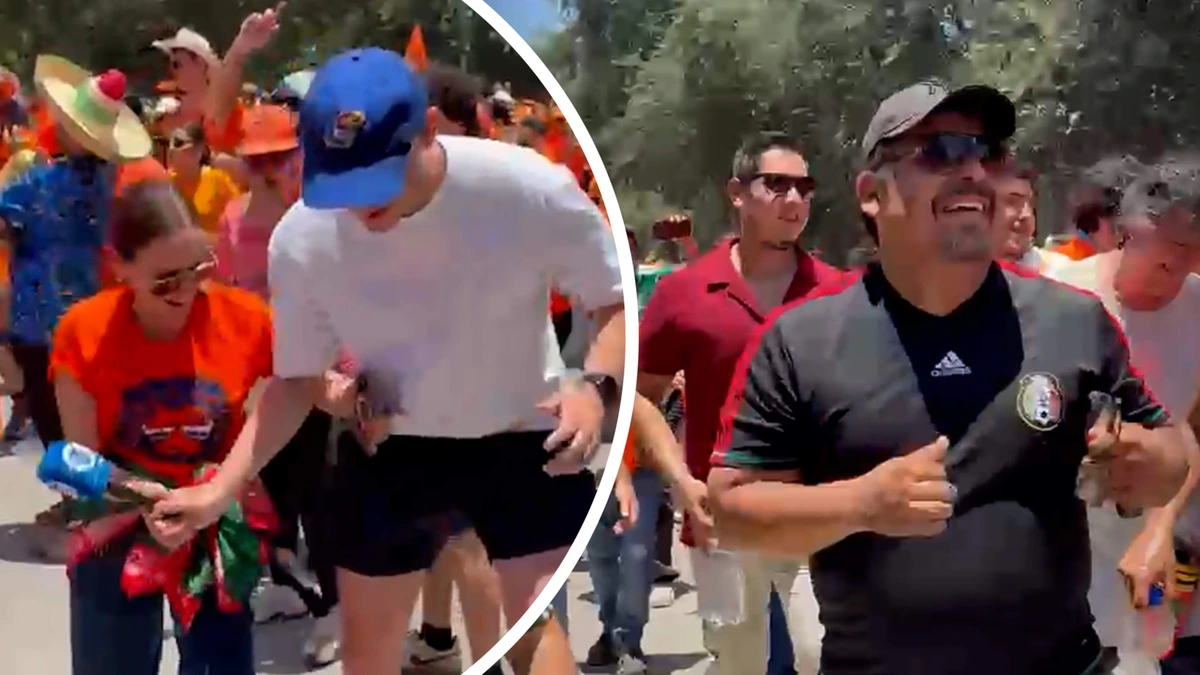 Dansende Mexicanen zorgen voor sfeer rond Oranjemars in Monterrey