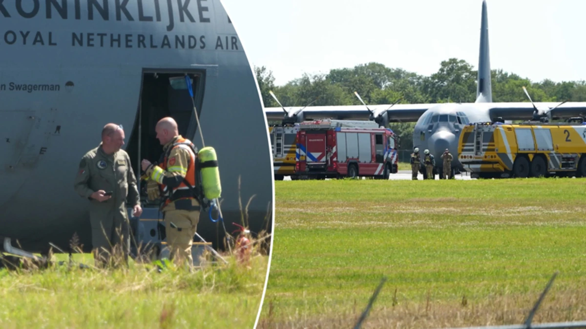 Brandweer rukt groots uit voor rook in cabine transportvliegtuig luchtmacht
