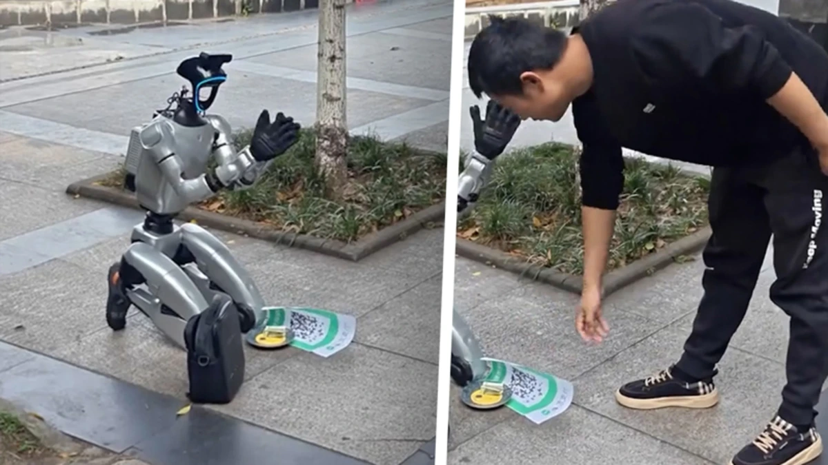 Chinese robot bedelt om geld: ‘Moet opladen’