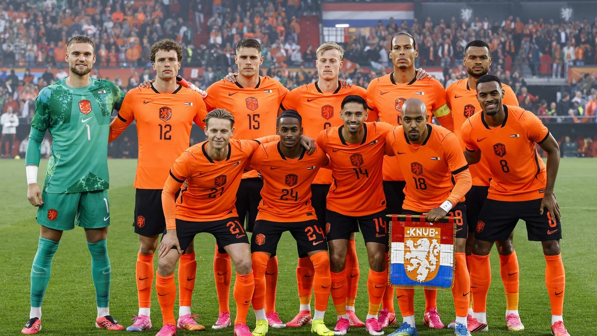 Nederlands elftal maakt groepsfoto op Times Square