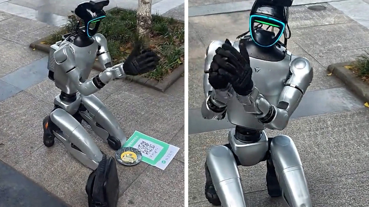 Robot bedelt op zijn knieën in China, beelden gaan wereld over: ’Geld nodig om op te laden’
