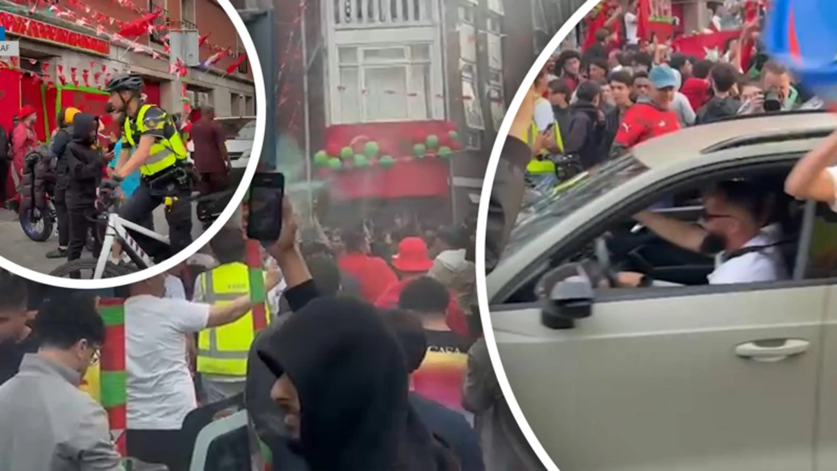 Fans vieren feest in Haagse Schilderswijk na winst Marokko