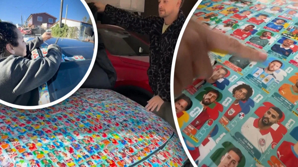 Voetbalfan verandert auto in Panini WK-album: ‘Ik moest mijn jeugddroom waarmaken’