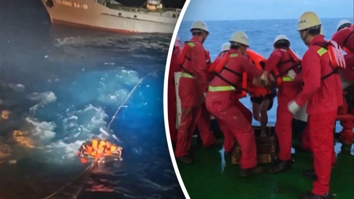 Reddingsactie: Chinese reddingswerkers halen tientallen drenkelingen aan boord na gezonken schip