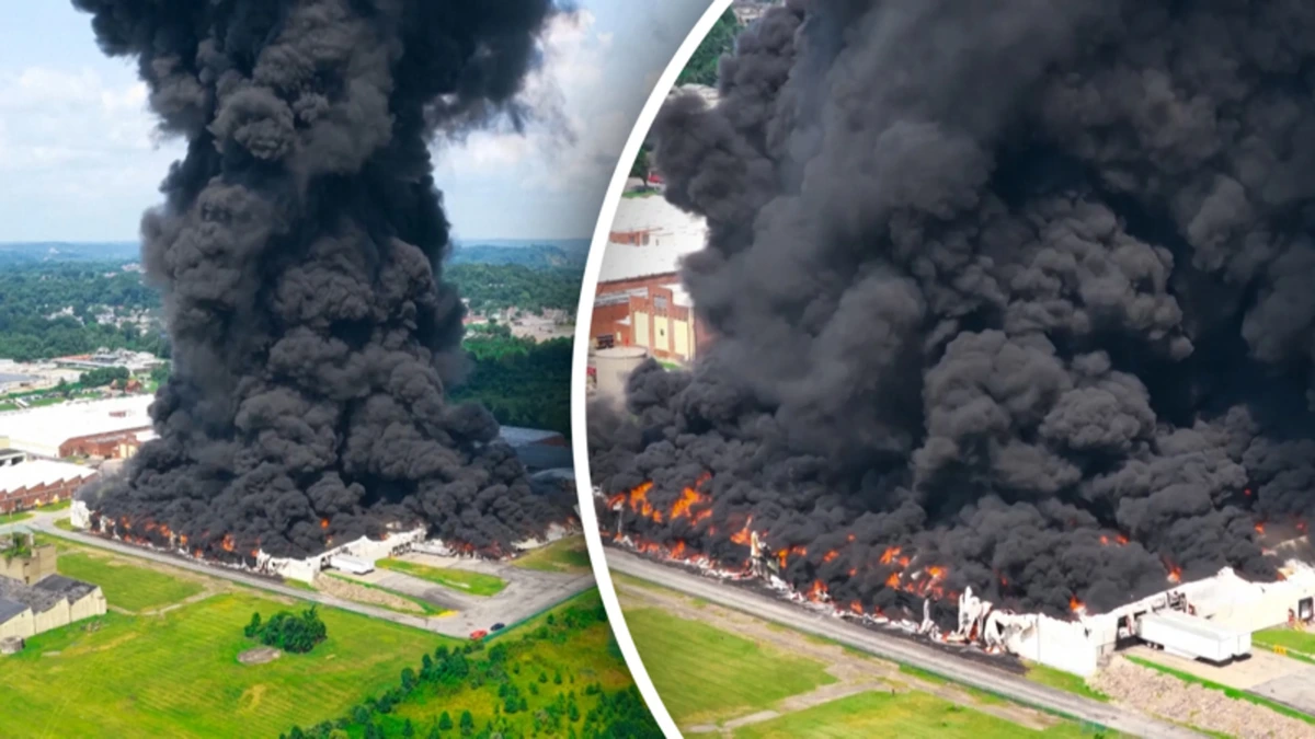 Gigantische rookwolken stijgen op na brand in pakhuis
