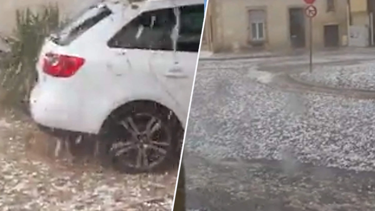 Hevige hagelbui verandert Franse straten in witte ijsvlakte
