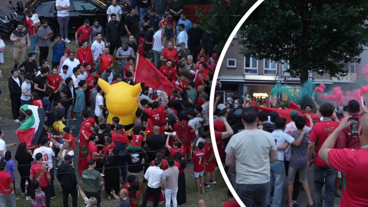 Voetbalfans vieren feest in Arnhem na winst Marokko