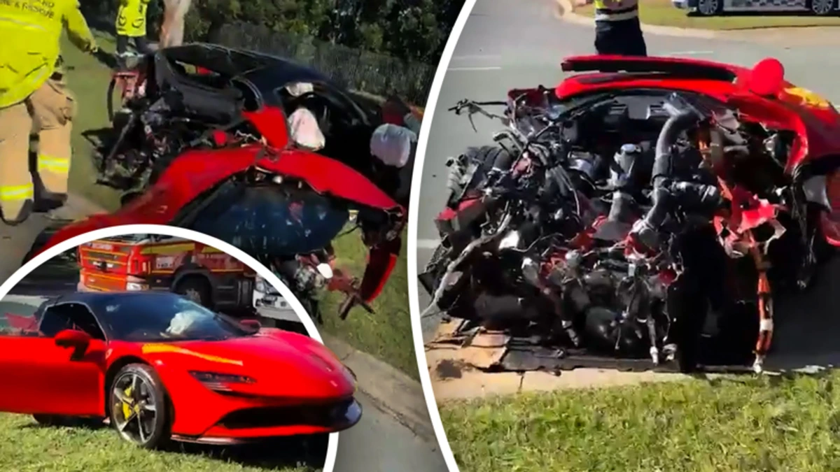 Peperdure crash: Ferrari in tweeën na botsing met boom
