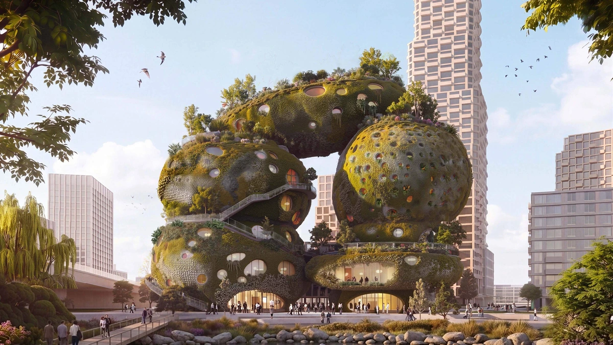 Rotterdam krijgt nieuw opvallend bouwwerk: groene rotsformatie op de Maasoever