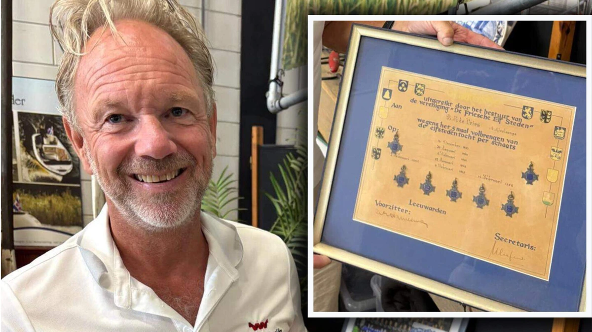 Zeven Elfstedenkruisjes van opa Bauke de Vries gekoesterd in Friese havenloods: ’Trots dat ik zijn voornaam heb’