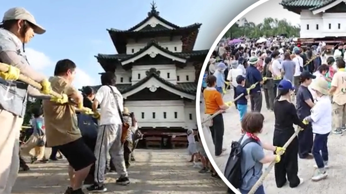 Opvallend schouwspel in Japan: 1800 Japanners verplaatsen kasteel van 360.000 kilo