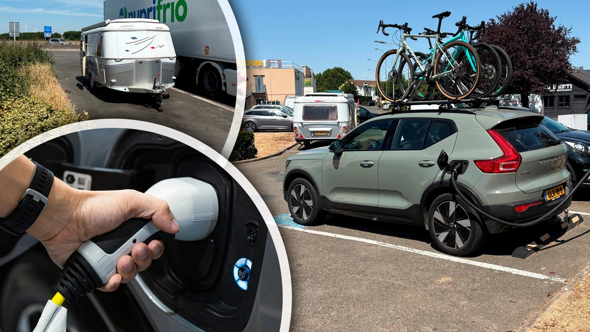 Met elektrische auto en caravan op vakantie vraagt om geduld, planning en veel laadstops: ’Moeten we nu alweer stoppen?’