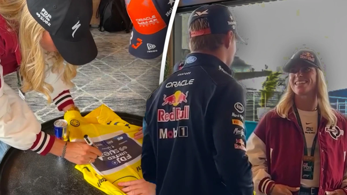 Max Verstappen krijgt gele trui van Demi Vollering cadeau: ‘Ik heb alles gevolgd!’