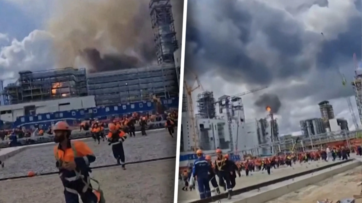 Totale paniek in Rusland: werknemers rennen voor hun leven na brand chemisch complex