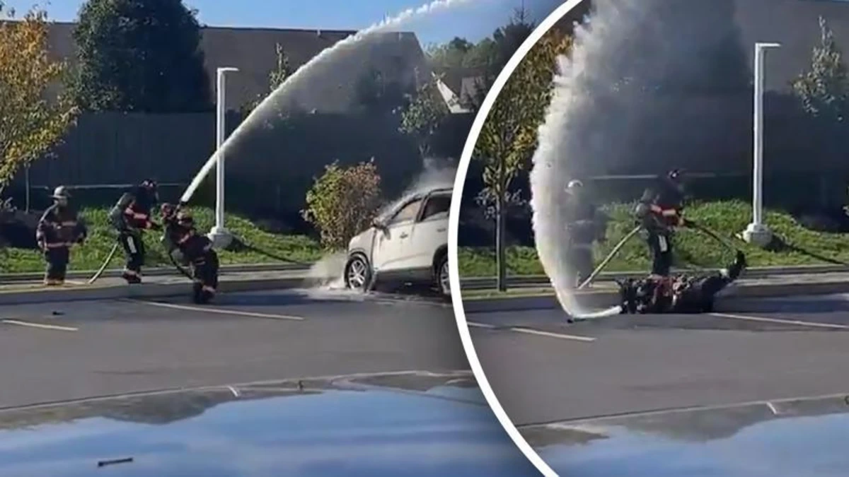 Op hol geslagen brandslang haalt brandweerman onderuit