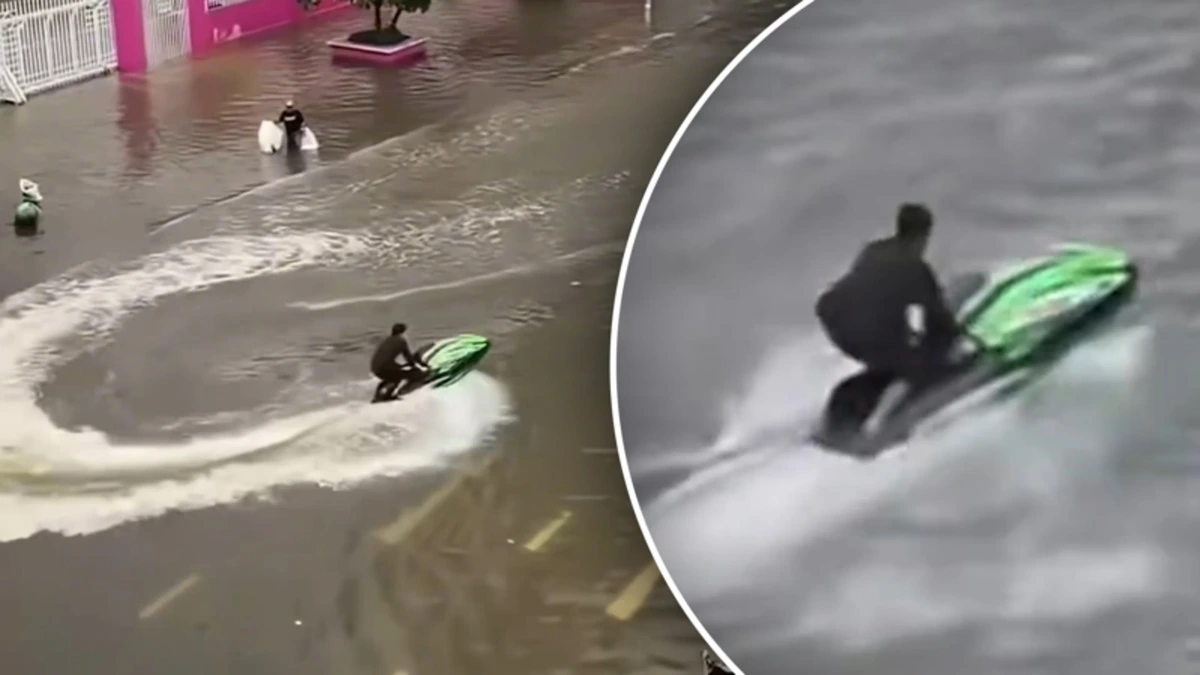 Jetskiër veroorzaakt ophef met stunts in overstroomde straten van Bangkok