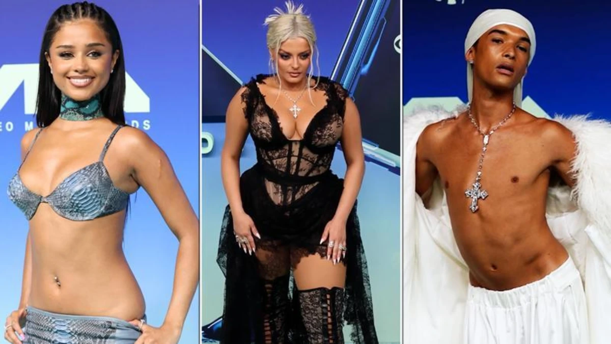 Blote buiken, kanten jurken en opvallende donssjaal: dit waren de opvallendste outfits van de MTV VMA’s