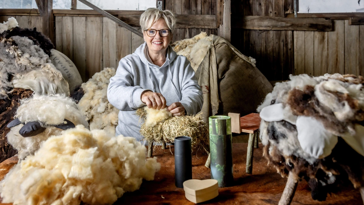 Mieke maakt natuurlijke urnen in de vorm van schapen: ’Grapje uitgegroeid tot iets moois’