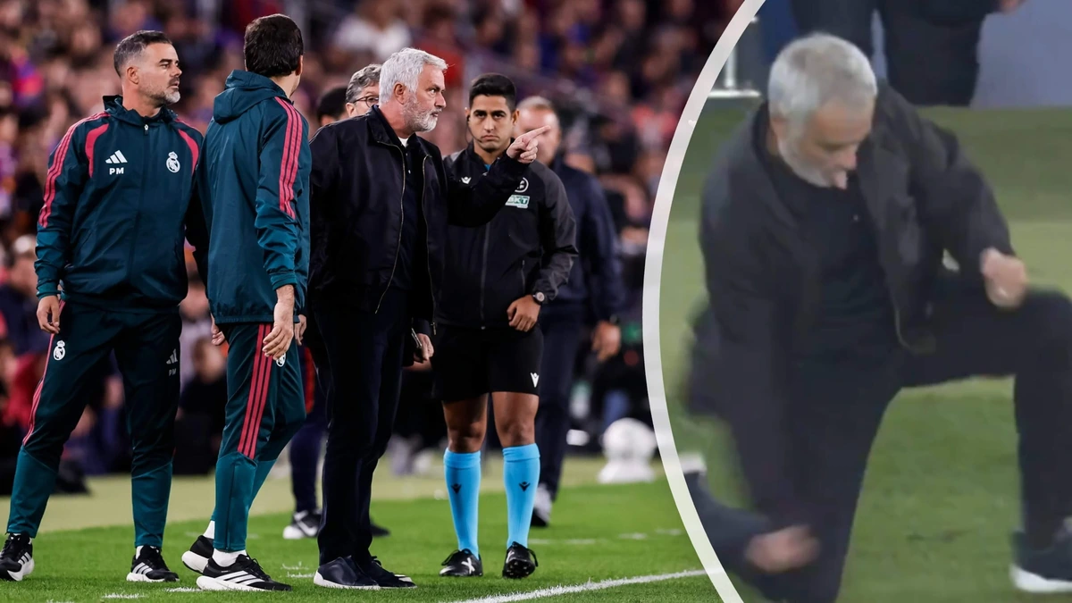 Mourinho op zijn knieën na winnende goal Mbappé op bezoek in Camp Nou, daarna volgt lange blik richting bank van FC Barcelona
