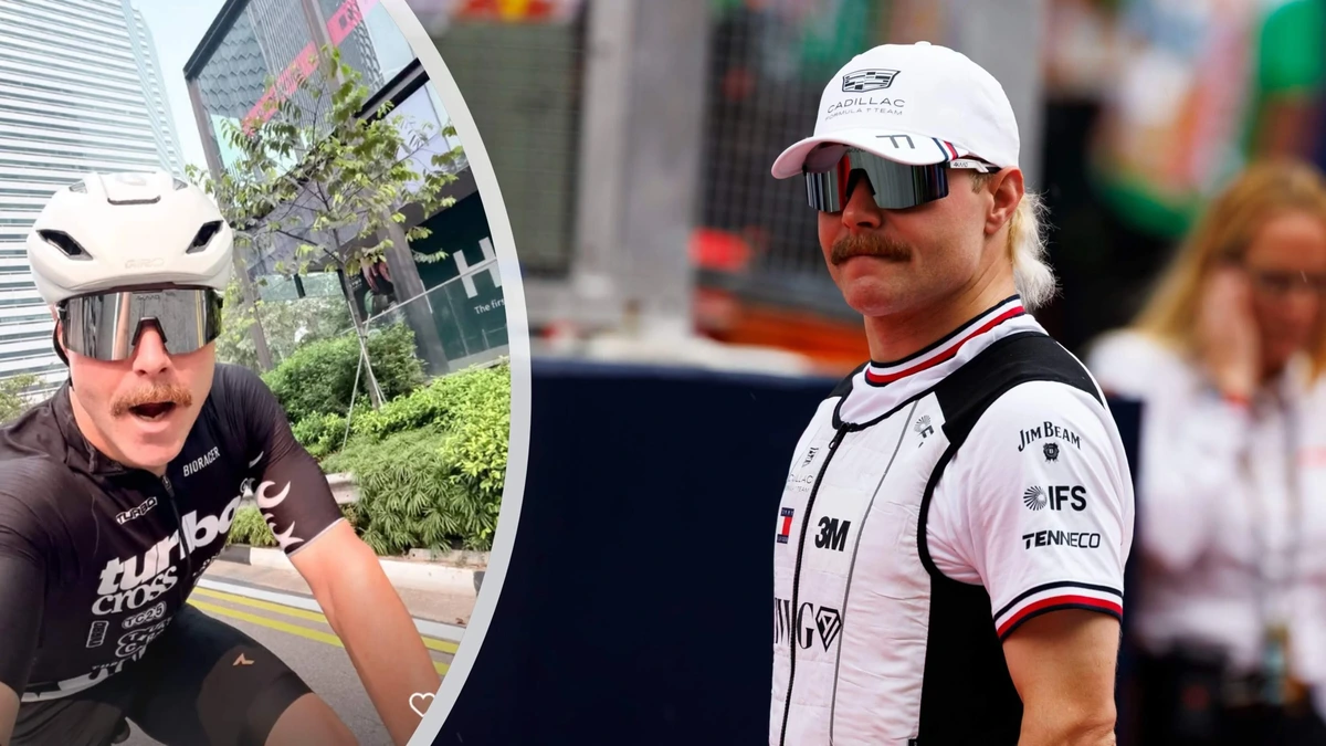 F1-coureur Valtteri Bottas arriveert na 420 kilometer fietsen op tijd voor Grand Prix van Singapore