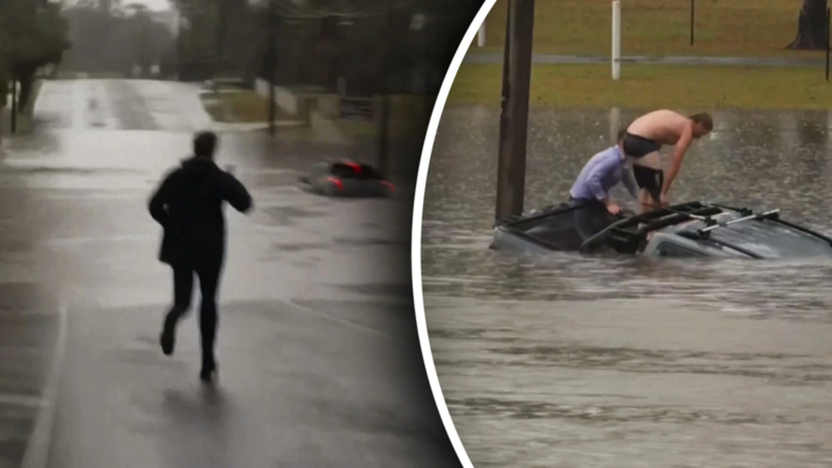 Heldhaftige actie gefilmd: tv-verslaggever grijpt in tijdens overstroming
