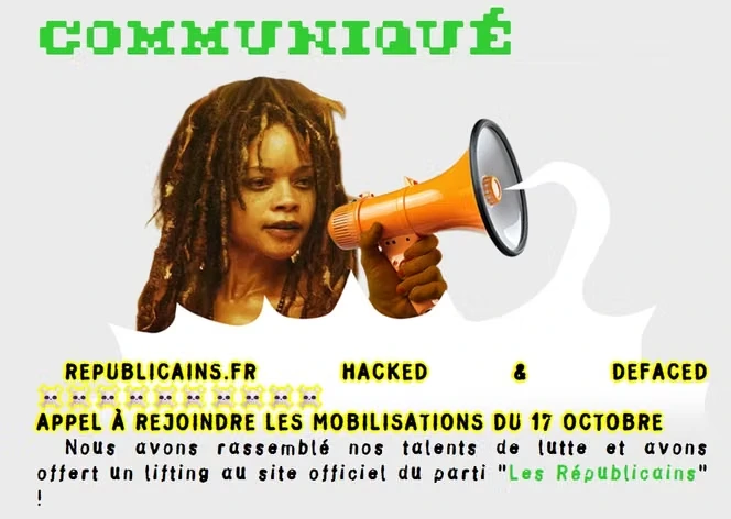 Le site des Républicains brièvement détourné pour appeler à manifester ce 17 octobre