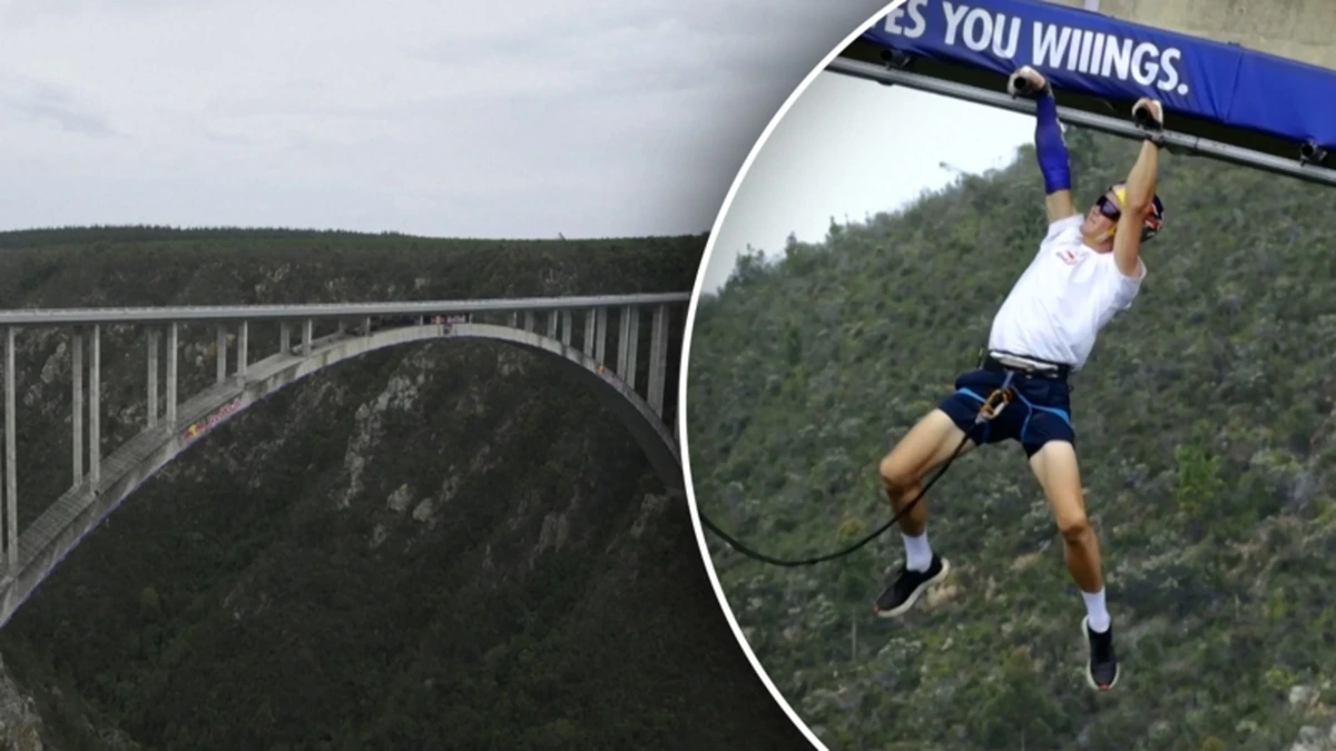 Atleet legt 280 meter onder brug af via 600 zogenoemde monkeybars