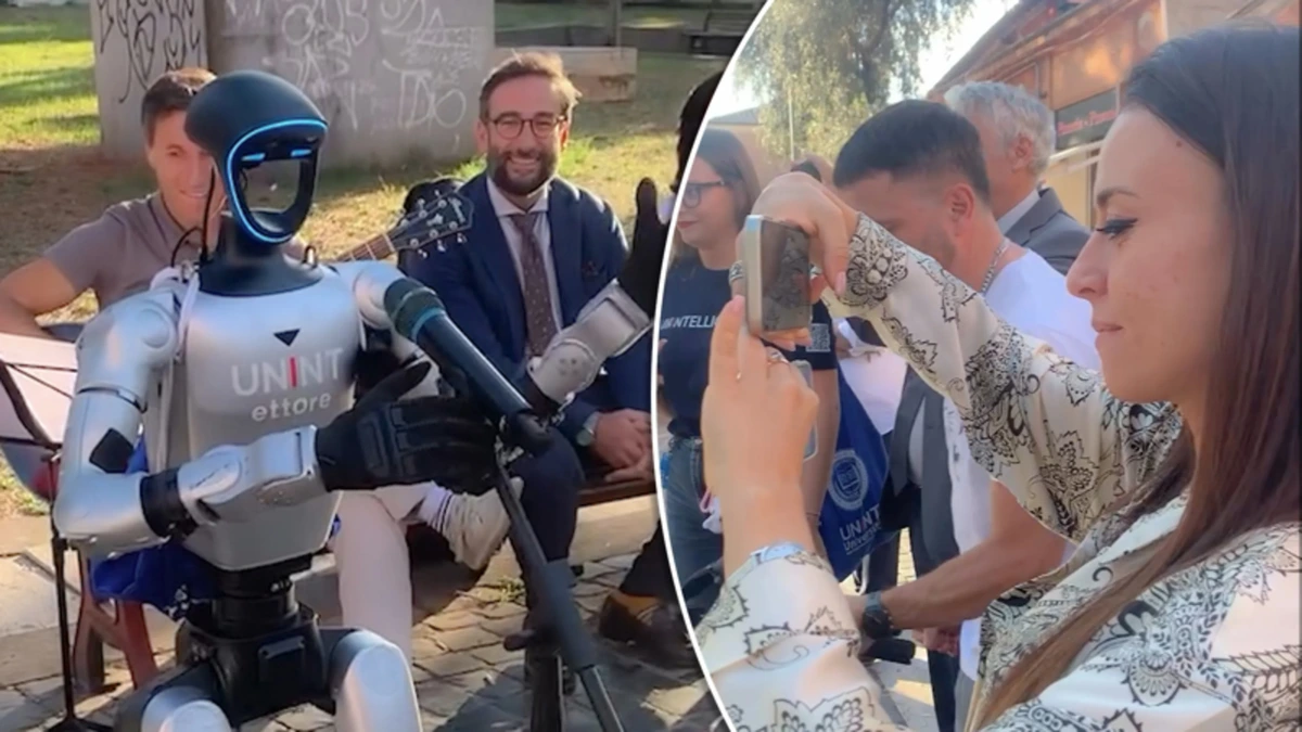 Hilarisch: robot zingt vals voor toeschouwers in Rome