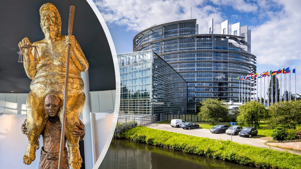 Gouden standbeeld van poedelnaakte Donald Trump bij Europees Parlement maakt tongen los