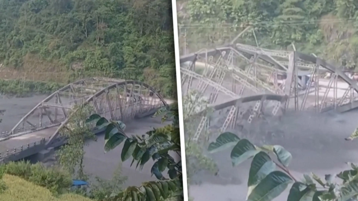 Natuurgeweld verwoest Nepalese brug: rivier beukte tegen bouwwerk