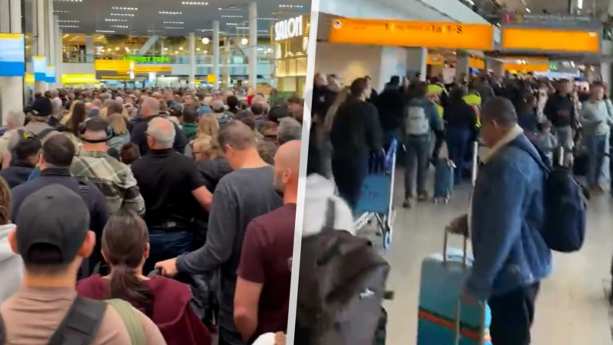 Beelden: lange rijen op Schiphol door storing bij elektronische paspoortcontrole