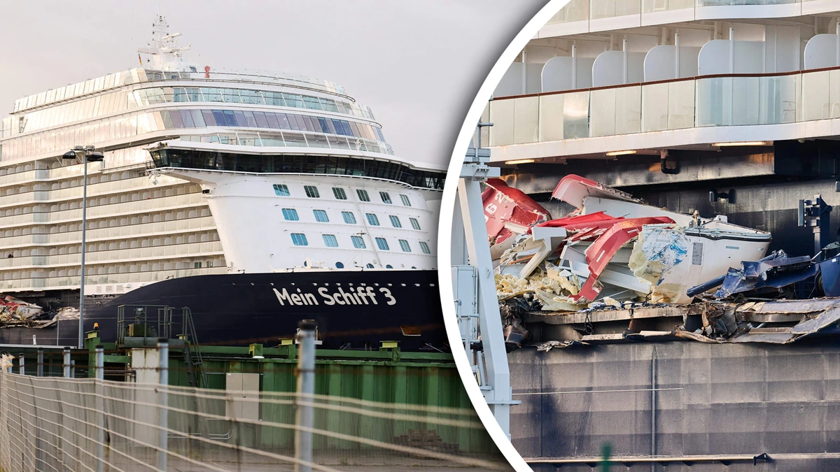Cruiseschip TUI met 2480 passagiers op weg naar Canarische eilanden botst bij Bremerhaven op containerschip
