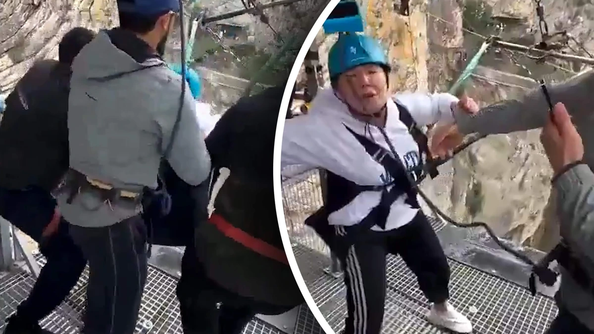 Doodsbange toerist wordt met geweld van zipline geduwd