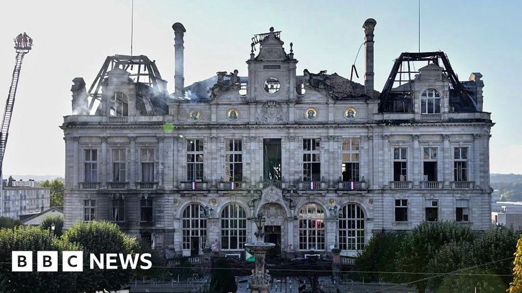 Ruins of Limoges city hall a symbol of France divided by national protests