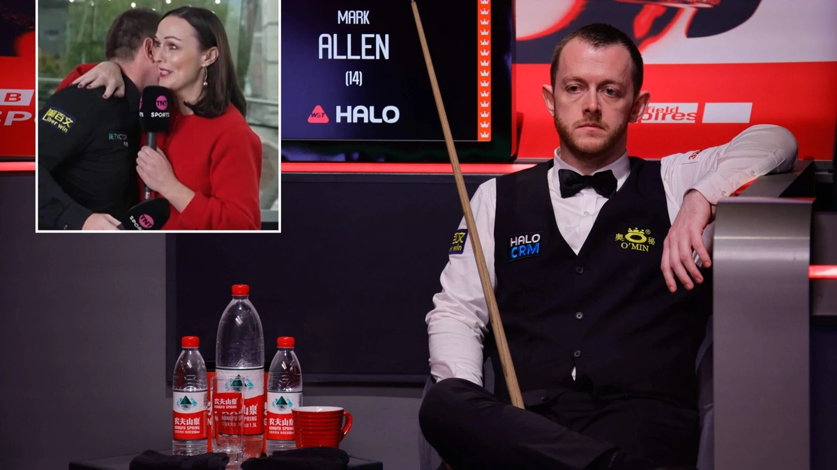 Snookertopper Mark Allen (40) breekt live op tv en krijgt hartverwarmende knuffel van interviewster: ’Ik zit op een heel donkere plek’