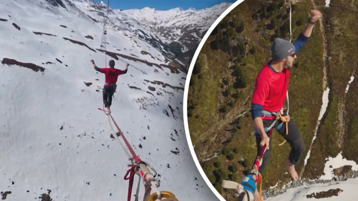 Koorddanser vestigt spectaculair wereldrecord boven Oostenrijkse Alpen
