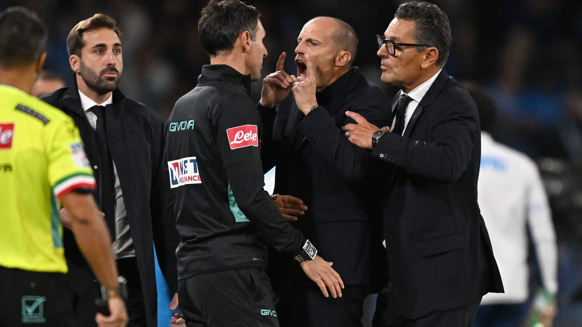 Woedende Napoli-trainer Massimiliano Allegri twee duels geschorst na beledigende opmerkingen en agressieve houding richting arbitrage