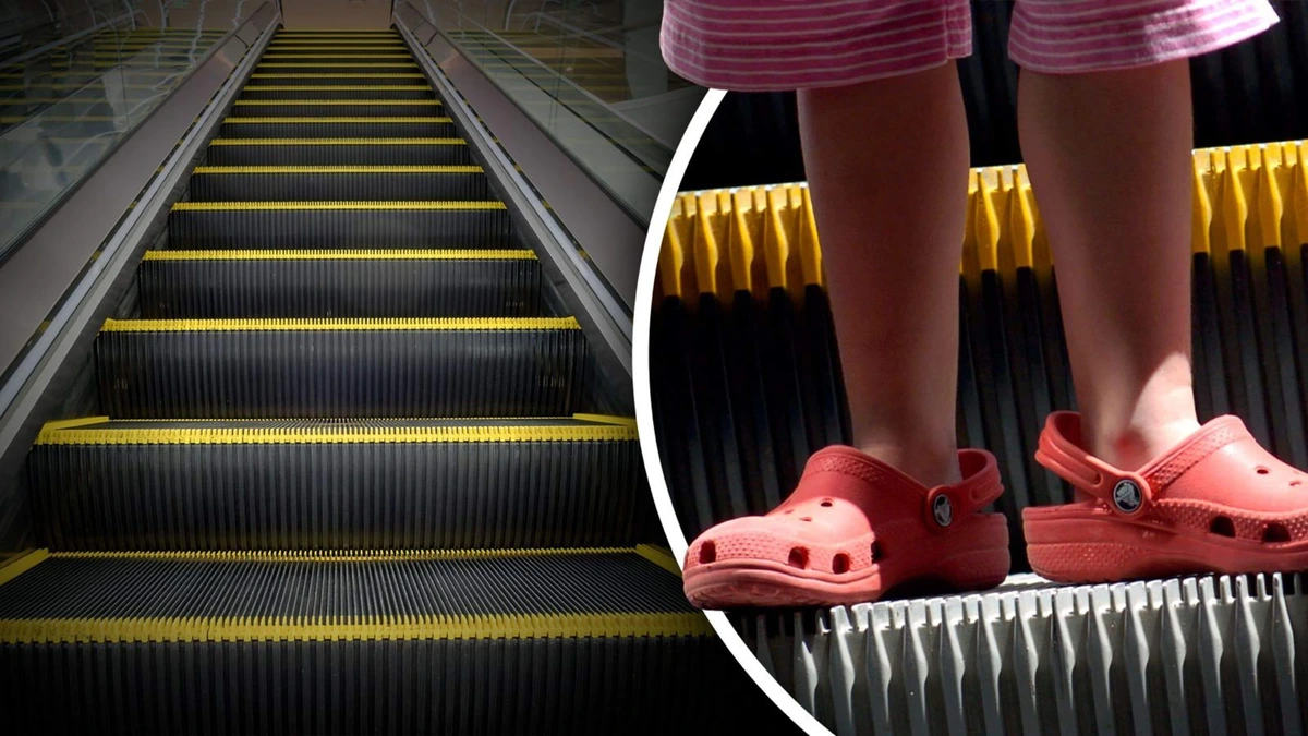 Crocs op roltrap kunnen levensgevaarlijk zijn: ’Kan een soort gehaktmolen worden’